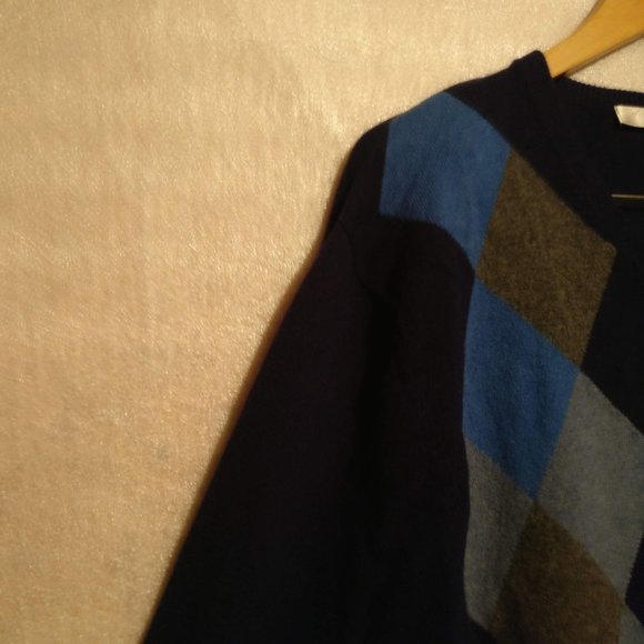 HARRY ROSEN Argyle Blue 100%CASHMERE Warm Pullover Sweater with Measurements L, - Picture 9 of 9